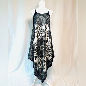Asymmetrical Paisley Print Scarf Dress – Black & Ivory One Size